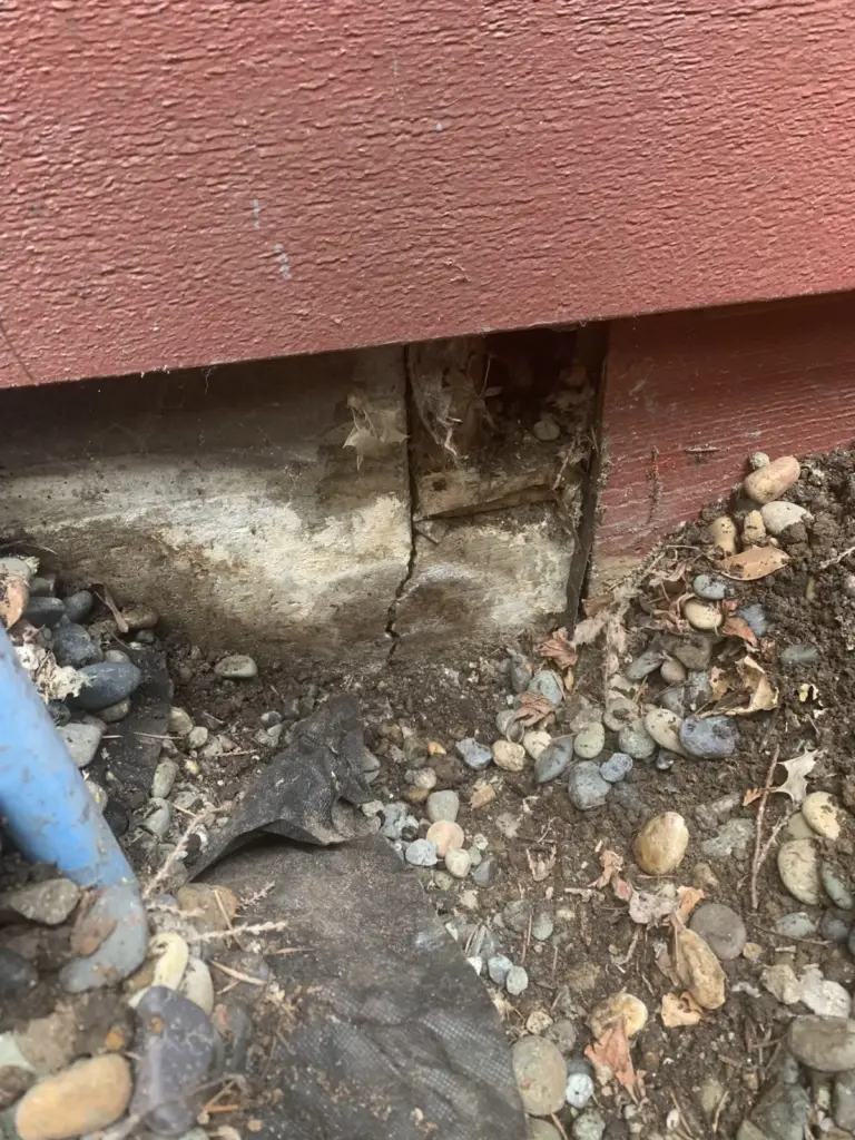 Existing damage along the side of the house, documented before work started