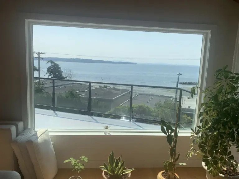 View of the bay through the new picture window, window replacement in White Rock